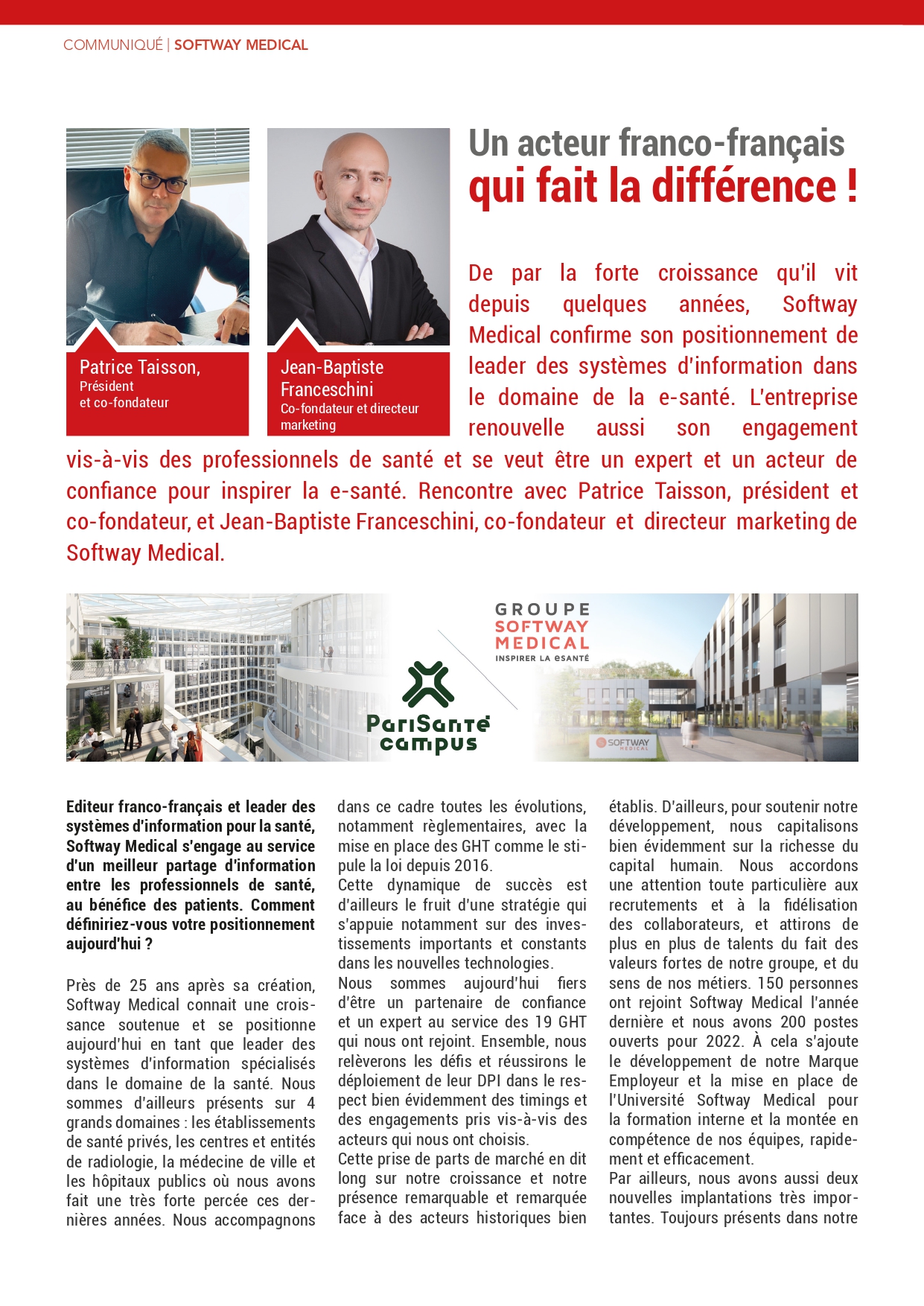 Softway Medical « L’éditeur français qui fait la différence » dans la Revue Hospitalière de France
