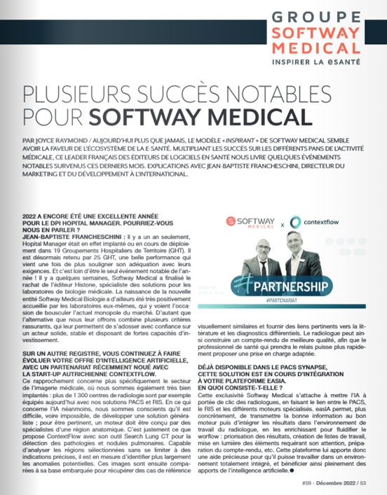 Les succès de Softway Medical dans Hospitalia Magazine