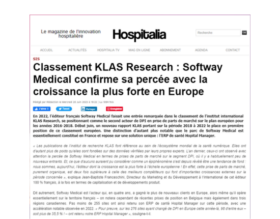 Hospitalia | Softway Medical confirme sa percée en Europe